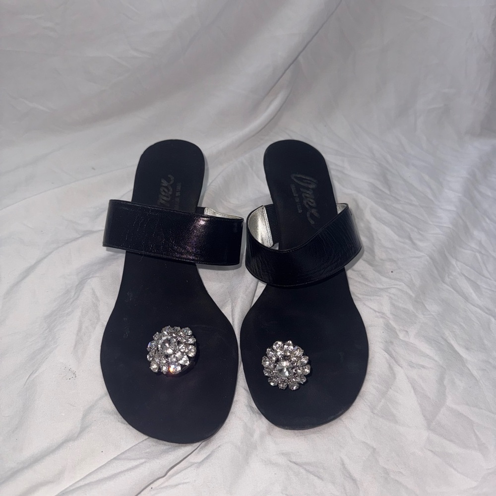 Onex Black Slide Heels with Crystal Accent